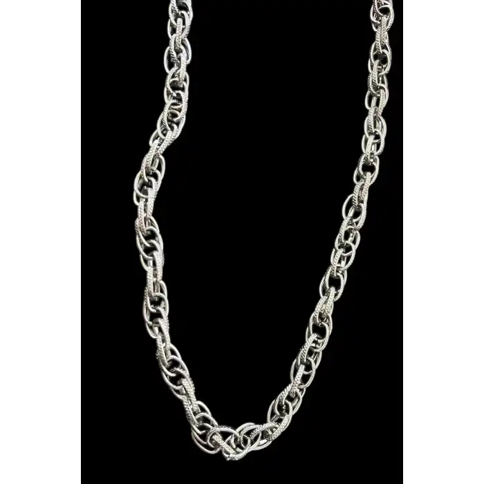 Gümüş Renk Zincir Detaylı Unisex Çelik Kolye