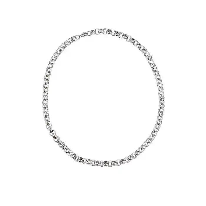 Gümüş Renk Zincir Detaylı Unisex Çelik Kolye