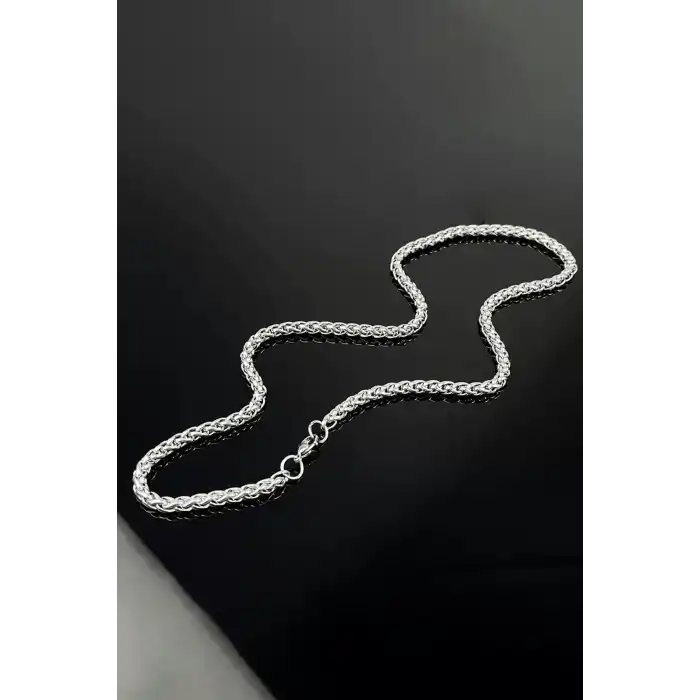 Gümüş Renk Zincir Detaylı Unisex Çelik Kolye