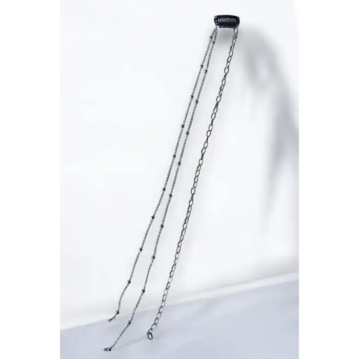 Gümüş Renk Zincir Detaylı Yan Postiş