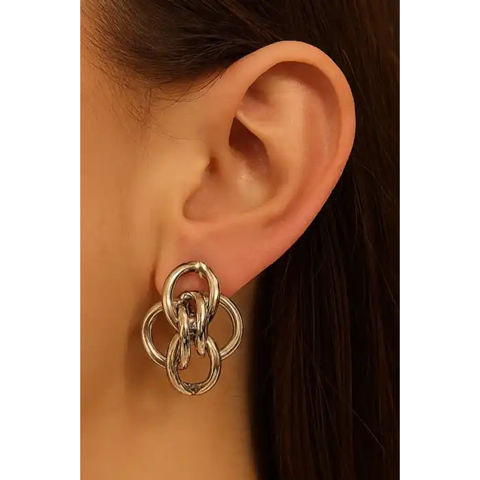 Gümüş Renk Zincir Figürlü Küpe (Çift)