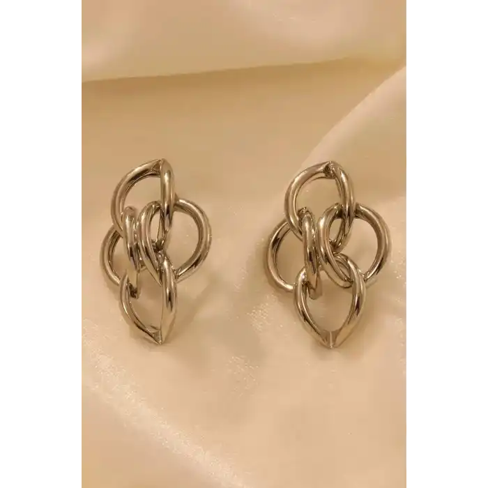 Gümüş Renk Zincir Figürlü Küpe (Çift)