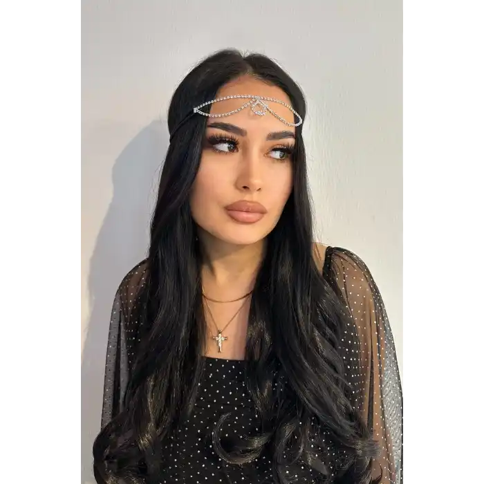 Gümüş Renk Alınlık, Kristal Taşlı Saç Aksesuarı, Gelin Tacı, Nişan Nikah Kına Saç Aksesuarı