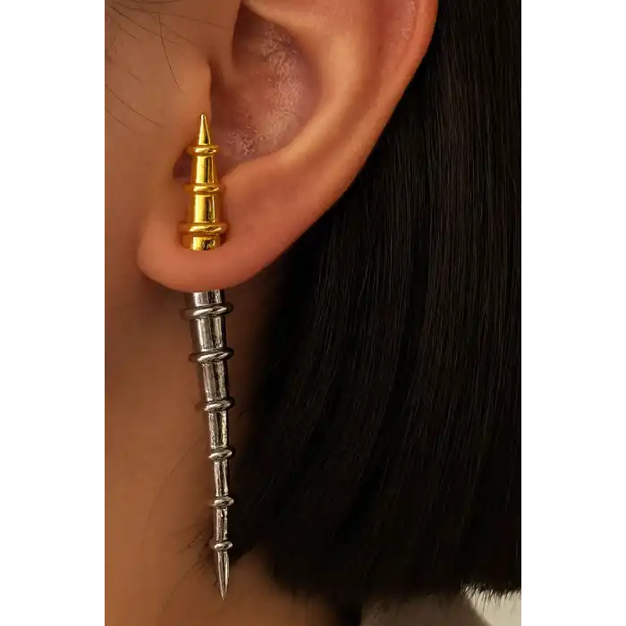 Gümüş Ve Altın Renk 14K Altın Kaplama TX Küpe (Çift)