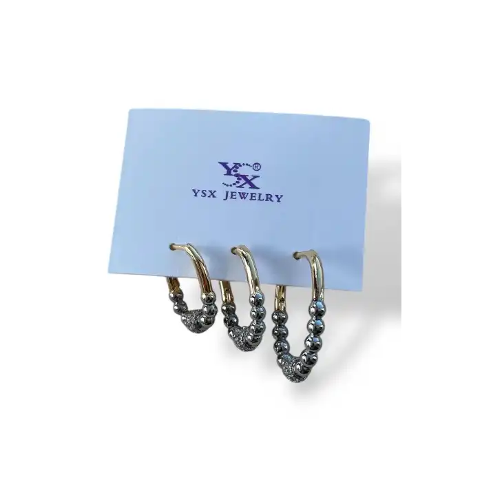 Gümüş Ve Altın Renk 3lü YSX Küpe Set