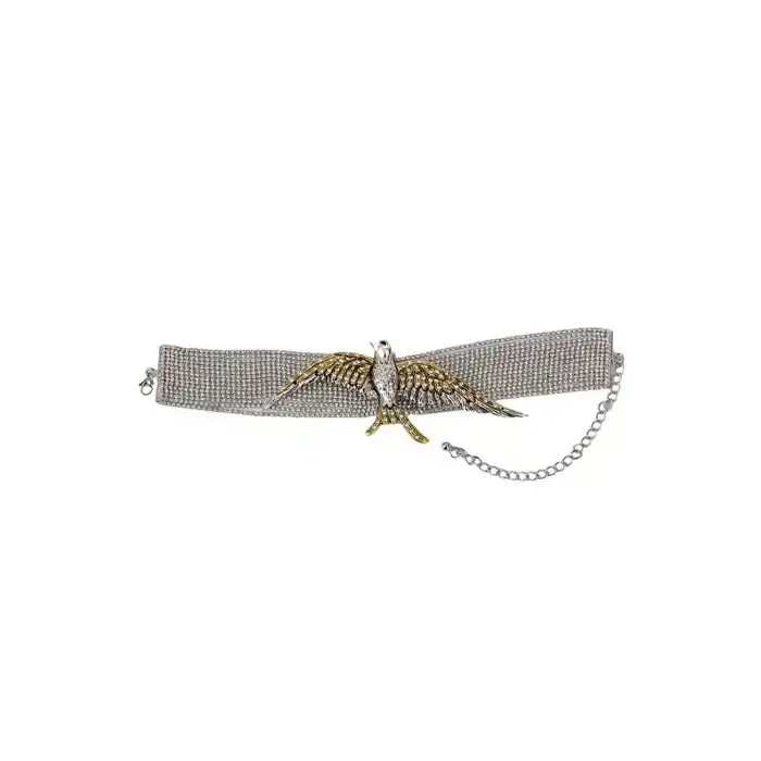 Gümüş Ve Altın Renk Anka Kuş Figürlü Taş Detaylı VİP Tasarım Kolye