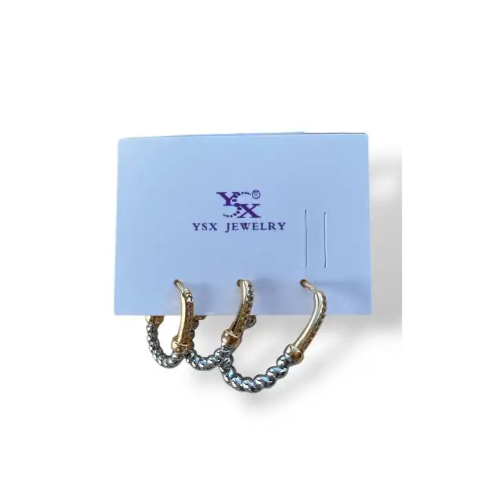 Gümüş Ve Altın Renk Burgu Detaylı 3lü YSX Küpe Set