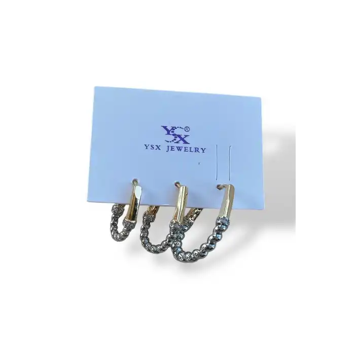 Gümüş Ve Altın Renk Burgu Detaylı YSX Küpe Set