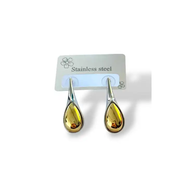 Gümüş ve Altın Renk Çelik Küpe (Çift)