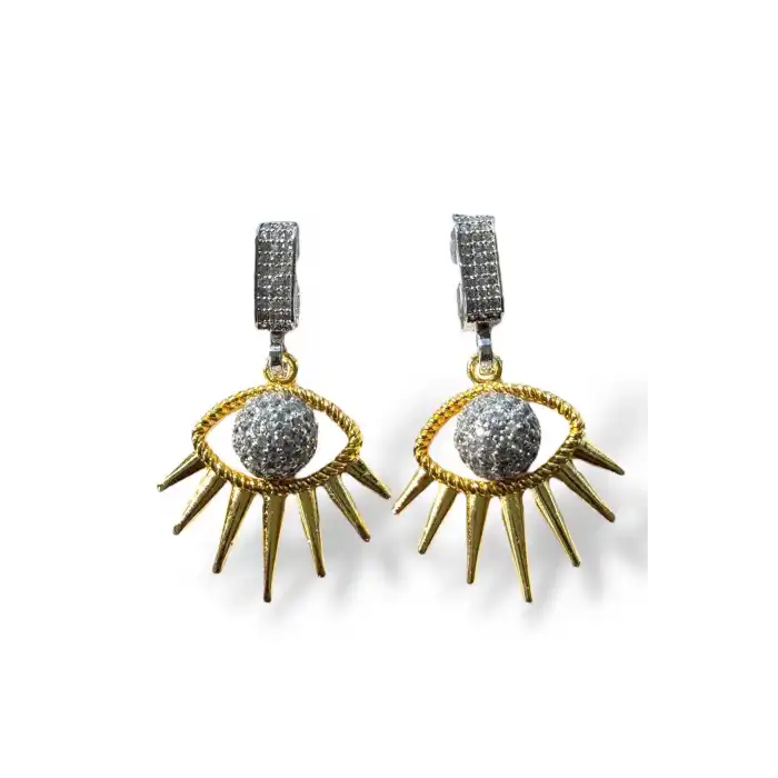 Gümüş Ve Altın Renk Göz Figürlü Küpe (Çift)