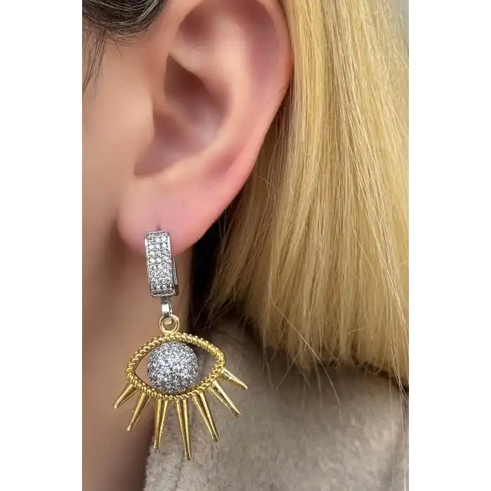 Gümüş Ve Altın Renk Göz Figürlü Küpe (Çift)