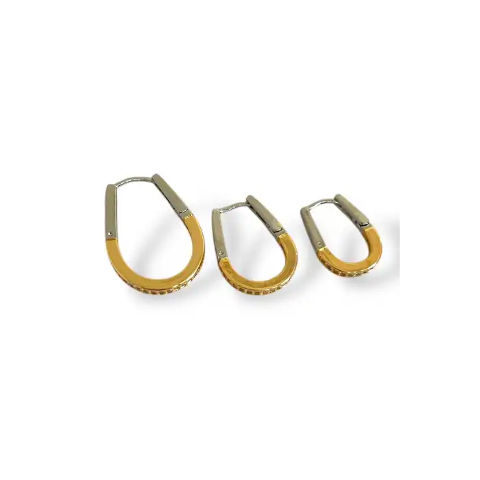 Gümüş Ve Altın Renk Taş Detaylı 3lü YSX Küpe Set