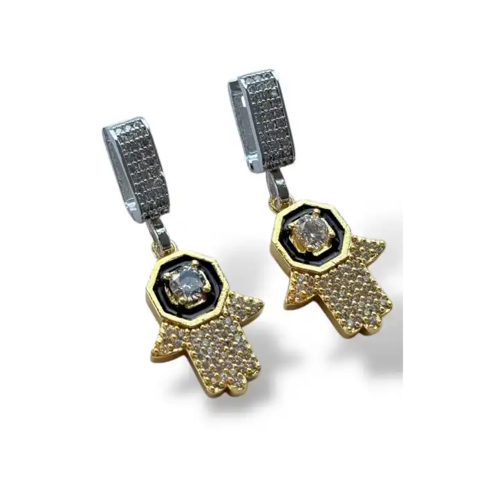 Gümüş Ve Altın Renk Taş Detaylı Küpe (Çift)