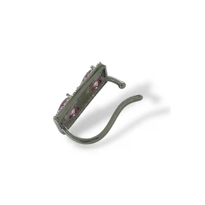 Gümüş Ve Pembe Renk Kalp Figürlü 14K Altın Kaplama TX Ear Cuff (Tek)