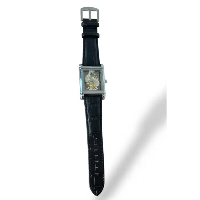 Gümüş Ve Siyah Renk Deri Kordonlu Çelik Erkek Saat