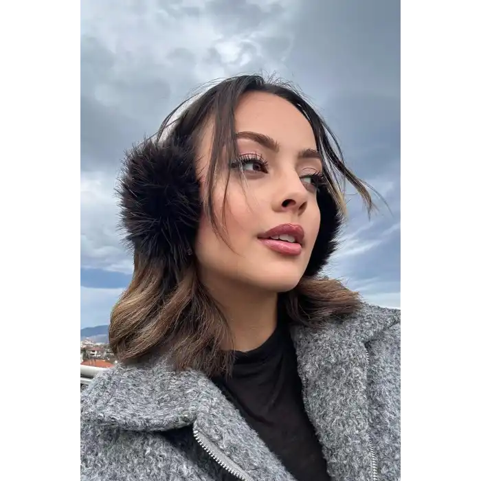 Gümüş Ve Siyah Renk Simli Peluş Kulaklık