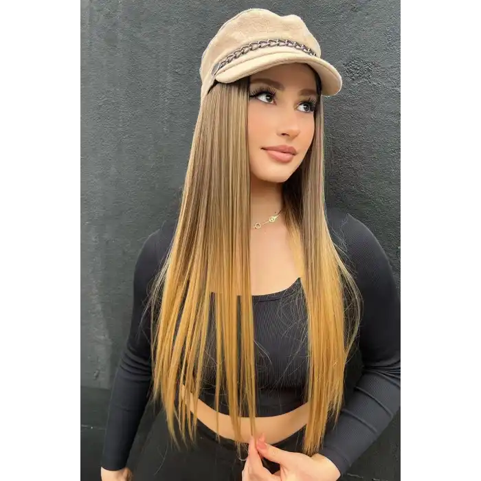 Isıya Dayanıklı Yarım Ay Saç Çıt Çıt / Düz / Kahverengi Sarı Ombreli / 70Cm / 140Gr (HT4T27#)