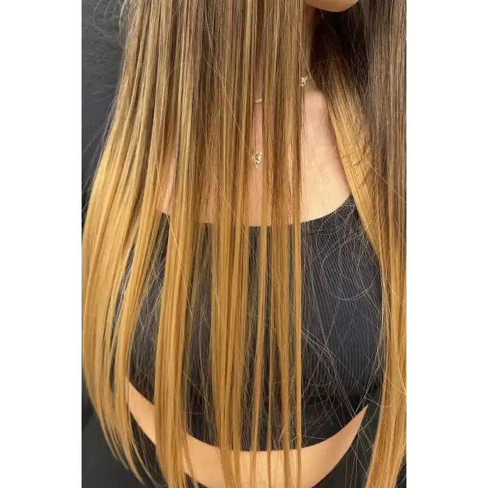 Isıya Dayanıklı Yarım Ay Saç Çıt Çıt / Düz / Kahverengi Sarı Ombreli / 70Cm / 140Gr (HT4T27#)