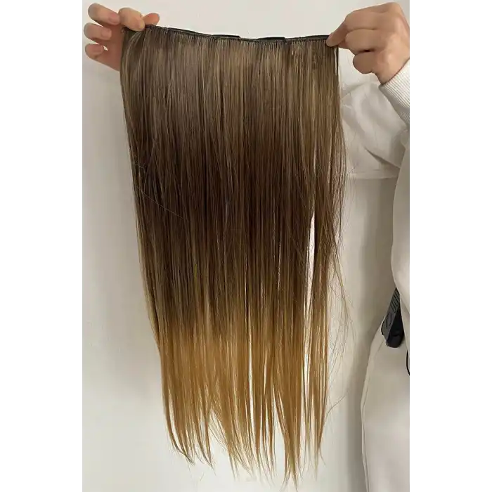 Isıya Dayanıklı Yarım Ay Saç Çıt Çıt / Düz / Kahverengi Sarı Ombreli / 70Cm / 140Gr (HT4T27#)