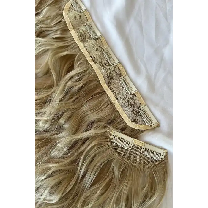 Isıya Dayanıklı Yıkanabilir Yarımay ÇıtÇıt Saç 16# Sarı Renk -Dalgalı-60Cm-110 Gr+2 Adet YanÇıtÇıtSaç