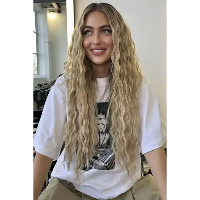 Isıya Dayanıklı Yıkanabilir Yarımay ÇıtÇıt Saç 16# Sarı Renk -Dalgalı-60Cm-110 Gr+2 Adet YanÇıtÇıtSaç