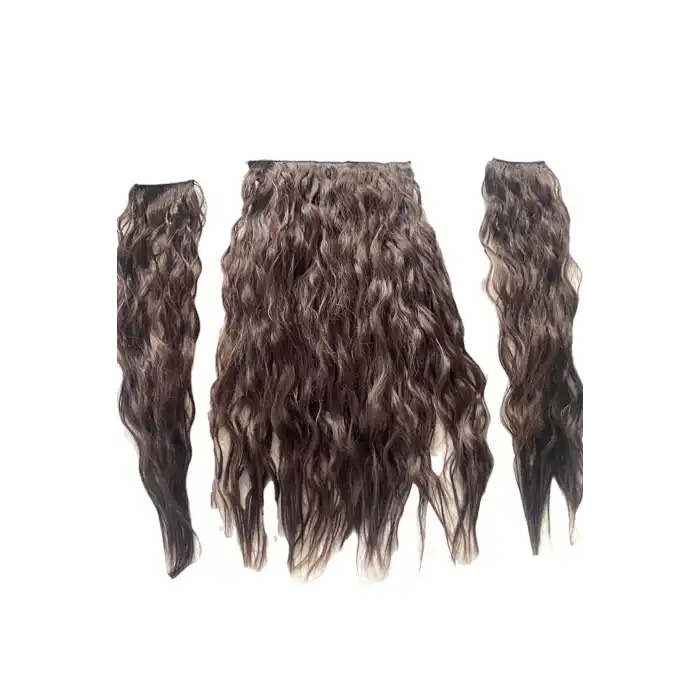 Isıya Dayanıklı Yıkanabilir Yarımay ÇıtÇıt Saç 4#Kahverengi-Dalgalı-60Cm-110 Gr+2 Adet YanÇıtÇıtSaç