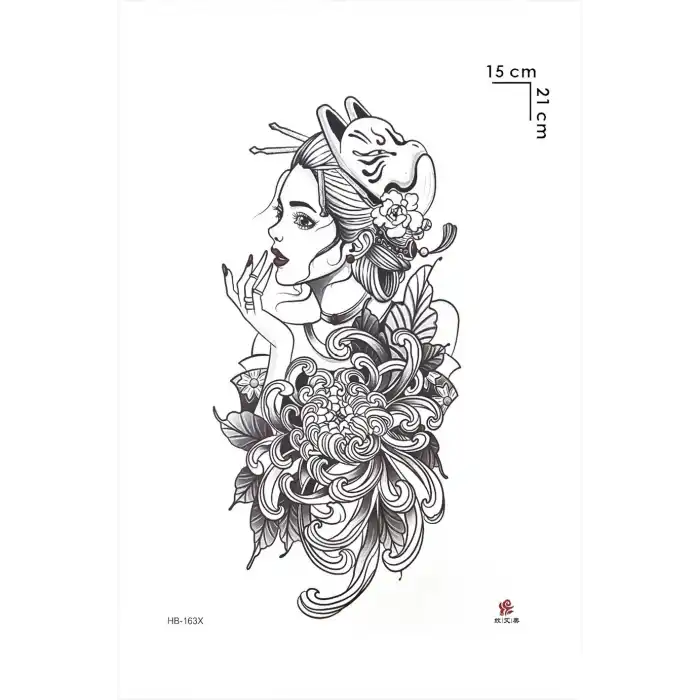 Kadın ve Çiçek Geçici Dövme Tattoo