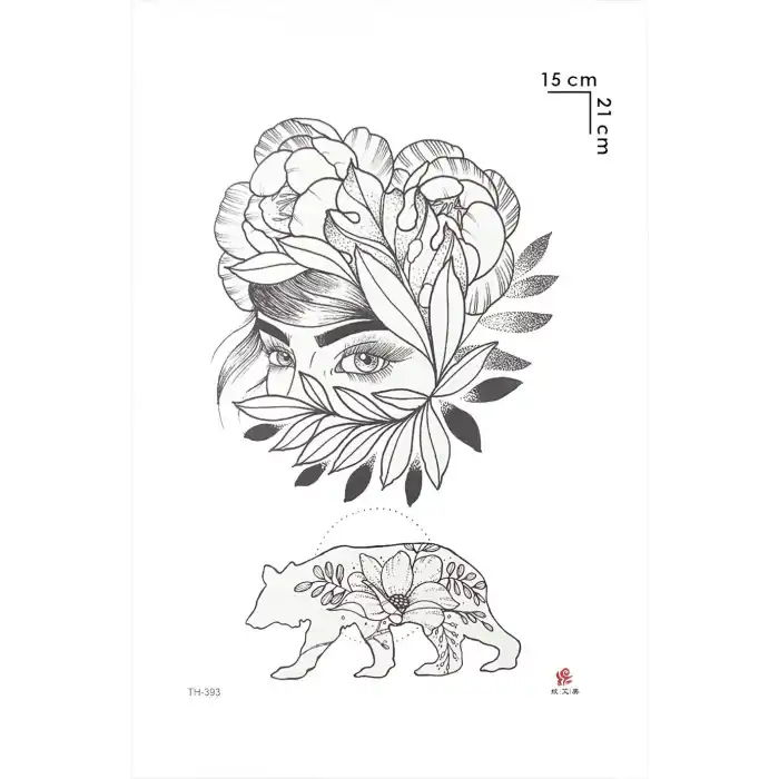 Kadın ve Çiçek Modelli Geçici Dövme Tattoo