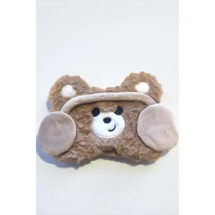 Kahve Renk Ayıcık Figürlü Peluş Uyku Bandı
