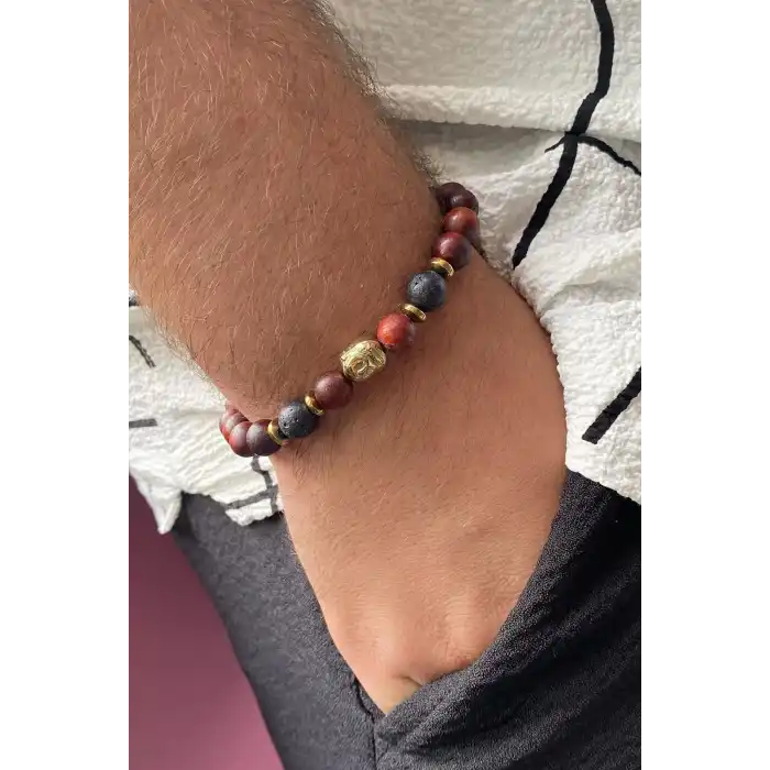 Kahve Renk Boncuk Detaylı Erkek Bileklik