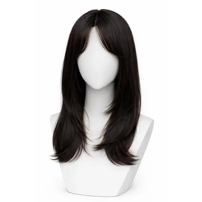 Kahve Renk Kahkül Detaylı Katlı Kesimli Peruk