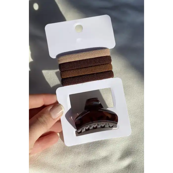 Kahve Renk Lastik Mandal Toka Set