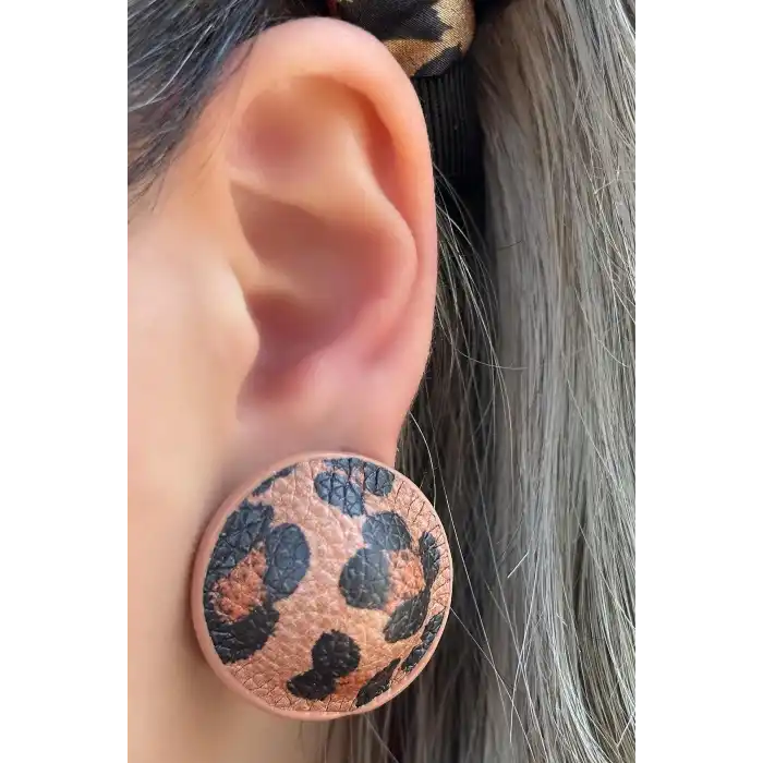 Kahve Renk Leopar Desenli Küpe (Çift)