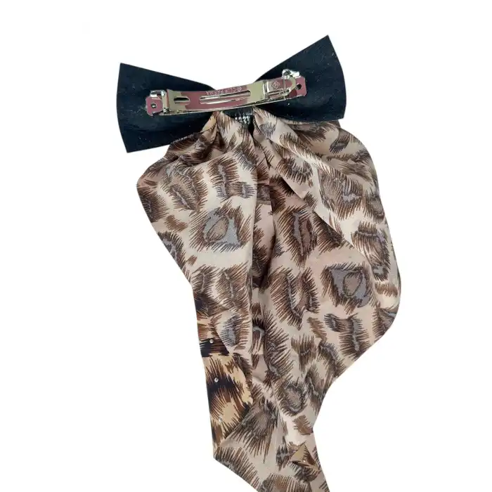 Kahve Renk Leopar Desenli Taş Detaylı Otomat Toka