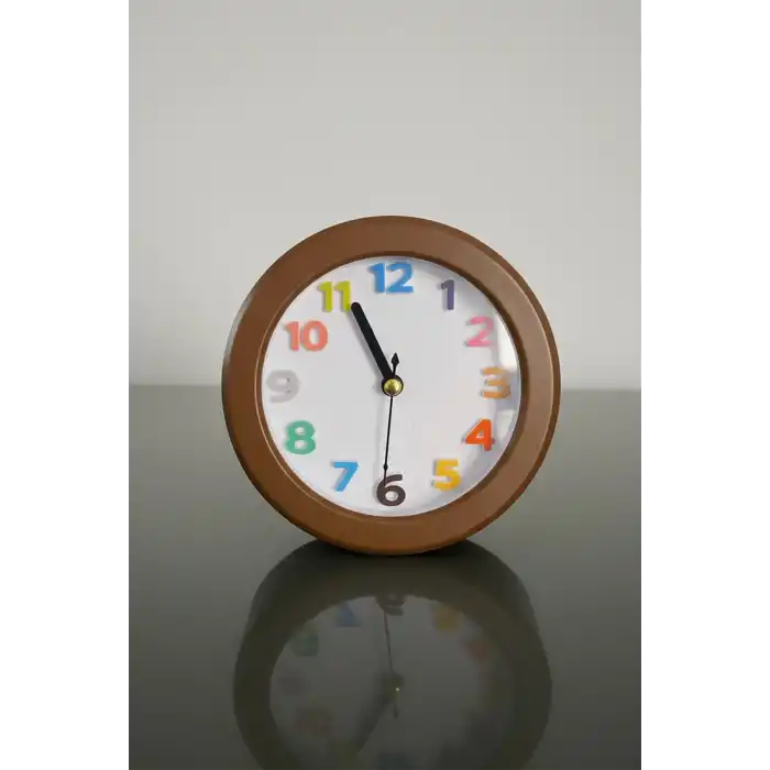 Kahve Renk Mini Dekoratif Alarmlı Yuvarlak Masa Saati
