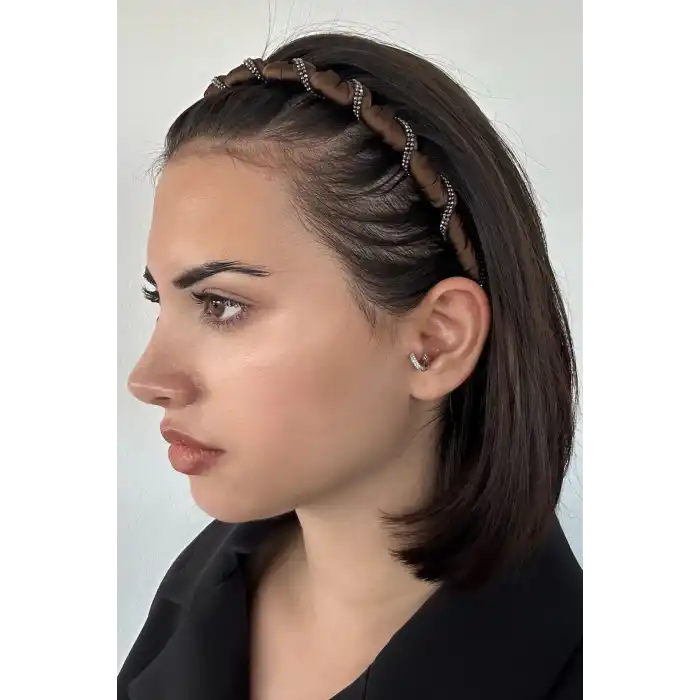 Kahve Renk Taş Detaylı Taraklı Taç