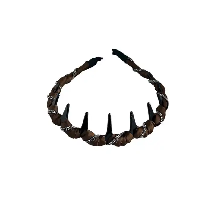 Kahve Renk Taş Detaylı Taraklı Taç