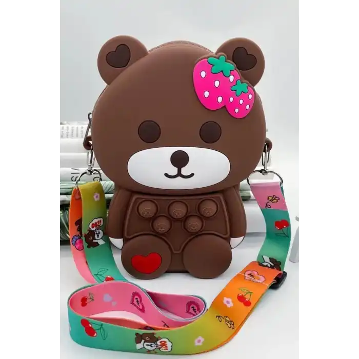 Kahverengi Ayıcık Figürlü Çocuk Pop-İt Çanta
