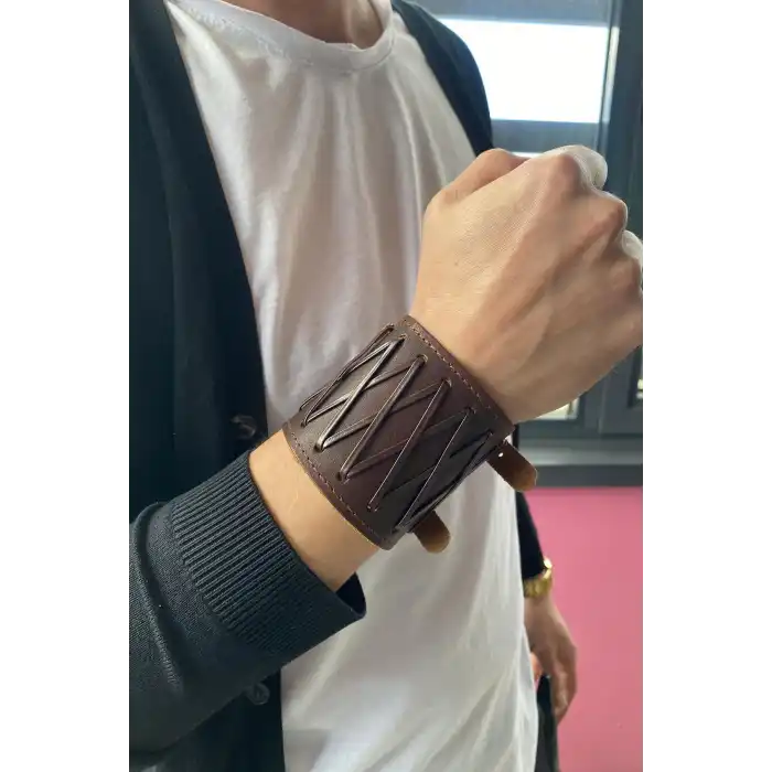 Kahverengi Deri Erkek Bileklik