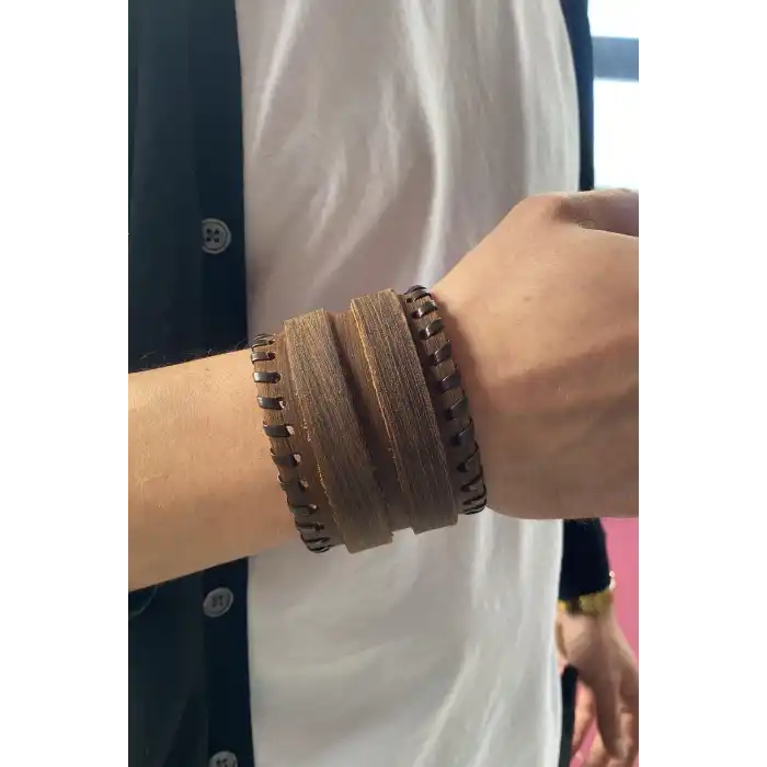 Kahverengi Deri Erkek Bileklik