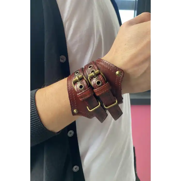 Kahverengi Deri Erkek Bileklik