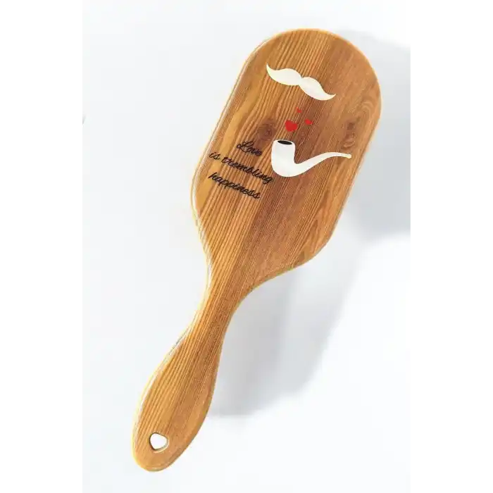 Kahverengi Karışık Figürlü Ahşap Görünümlü Şaç Fırçası/ Tarak