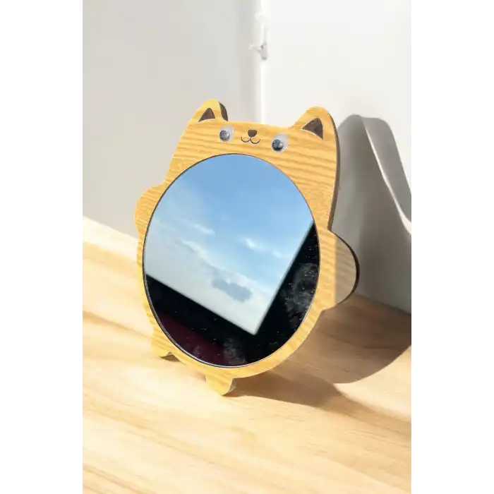 Kahverengi Kedi Figürlü Masa Aynası