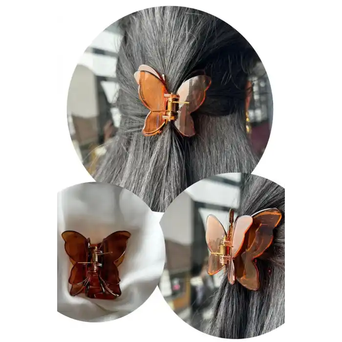 Kahverengi Kelebek Figürlü Leopar Desenli Mandal Toka