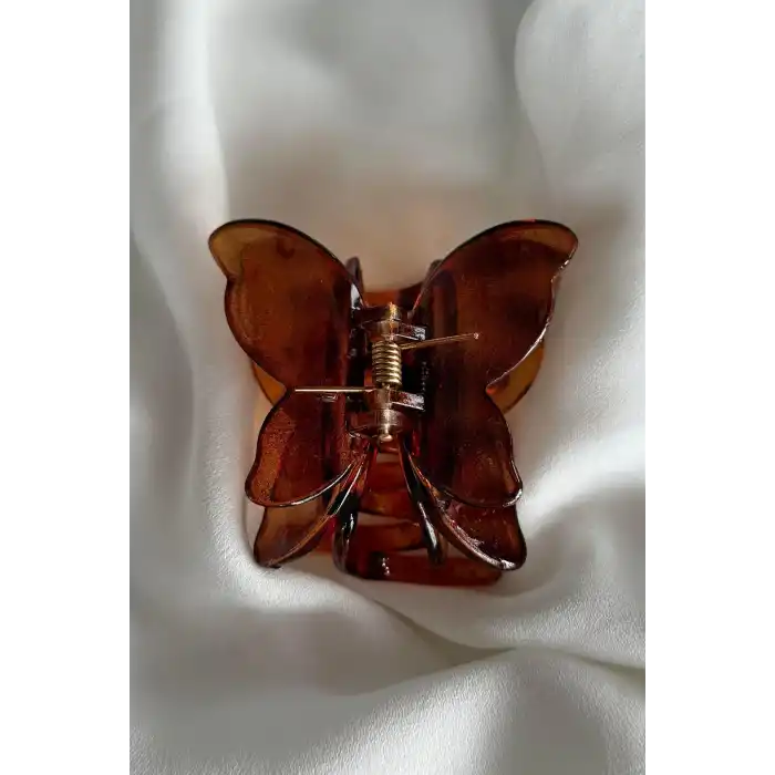 Kahverengi Kelebek Figürlü Leopar Desenli Mandal Toka