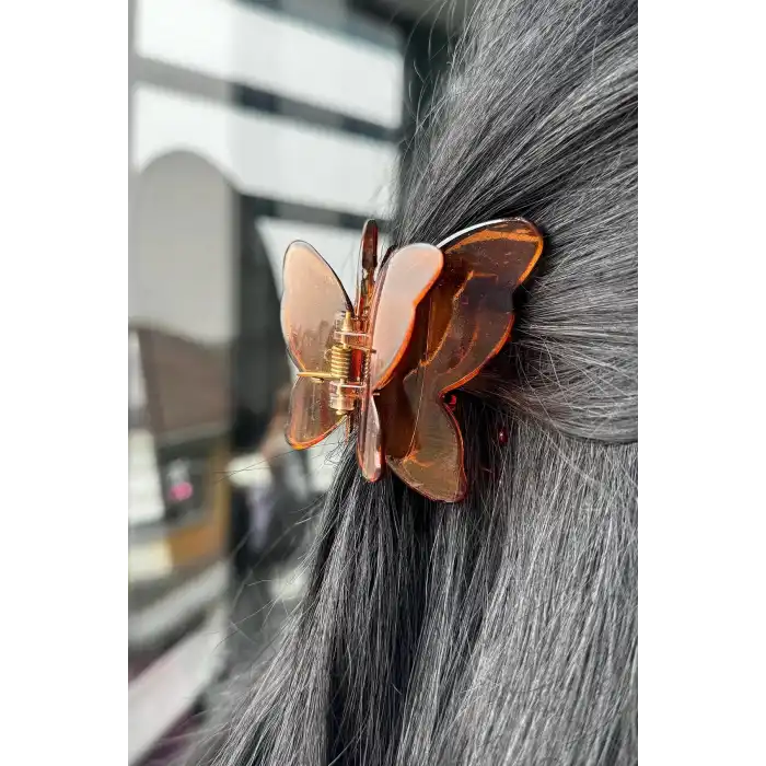 Kahverengi Kelebek Figürlü Leopar Desenli Mandal Toka