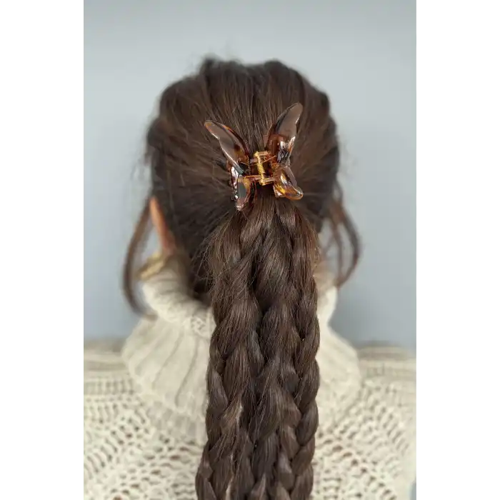 Kahverengi Kelebek Figürlü Leopar Desenli Mandal Toka