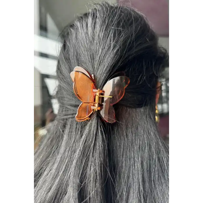 Kahverengi Kelebek Figürlü Leopar Desenli Mandal Toka