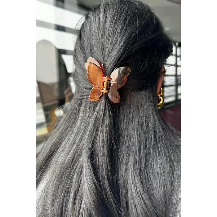 Kahverengi Kelebek Figürlü Leopar Desenli Mandal Toka