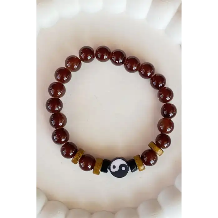 Kahverengi Renk Yin&Yang Figürlü Erkek Bileklik